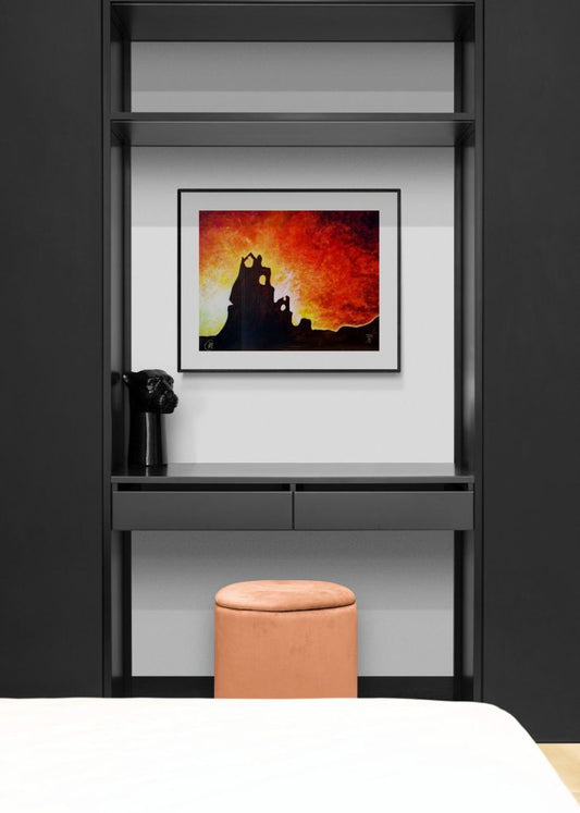 Painting of Red Sunset and a Castle - Rhia Janta - Cooper Fine Art