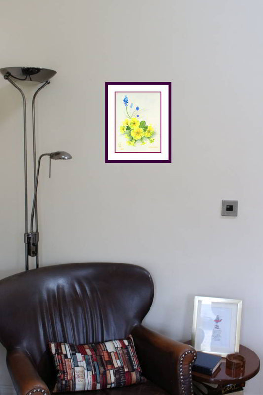 Grape Hyacinths and Primroses Artwork - Rhia Janta-Cooper Fine Art