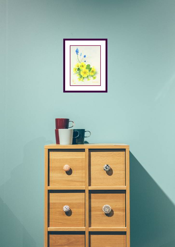 Grape Hyacinths and Primroses Artwork - Rhia Janta-Cooper Fine Art