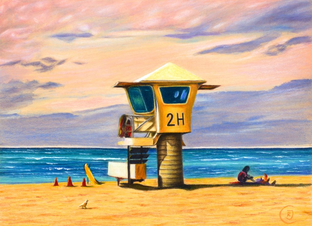 Kaimana Beach Waikiki, original mixed-media artwork - Rhia Janta-Cooper Fine Art