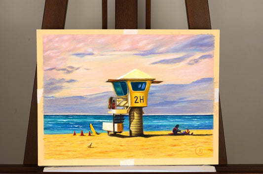 Kaimana Beach Waikiki, original mixed-media artwork - Rhia Janta-Cooper Fine Art