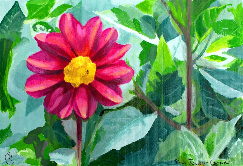 Magenta Flower Garden Painting - Rhia Janta-Cooper Fine Art