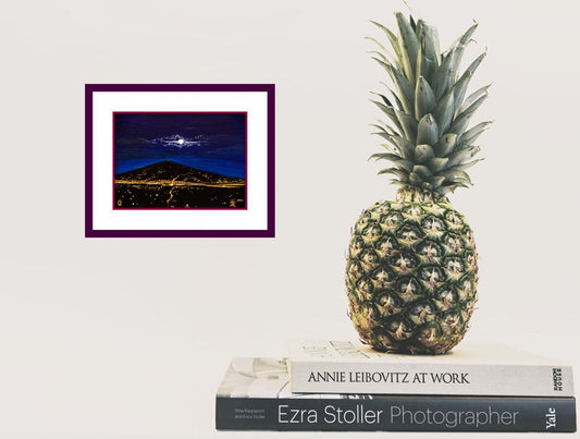 Miniature Painting of Volcano Turrialba and San Jose in Full Moon - Rhia Janta-Cooper Fine Art