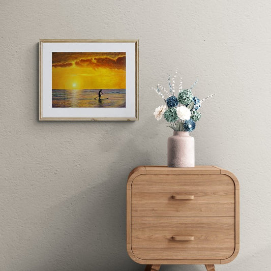 Painting of Hawaiian Sunset With Paddle Surfer - Rhia Janta-Cooper Fine Art