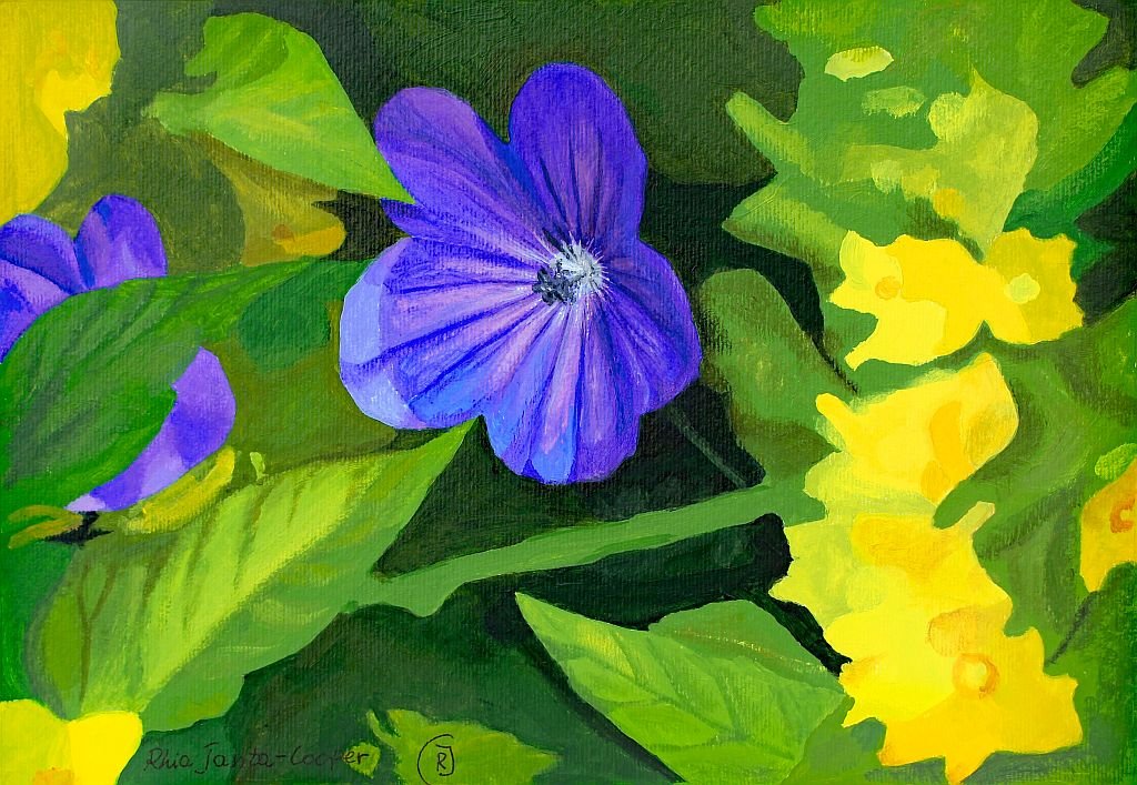 Purple and Yellow Flowers, original painting - Rhia Janta-Cooper Fine Art