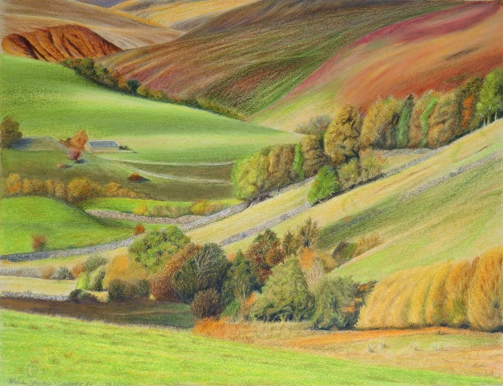 The Hills of Northumberland, original drawing - Rhia Janta-Cooper Fine Art