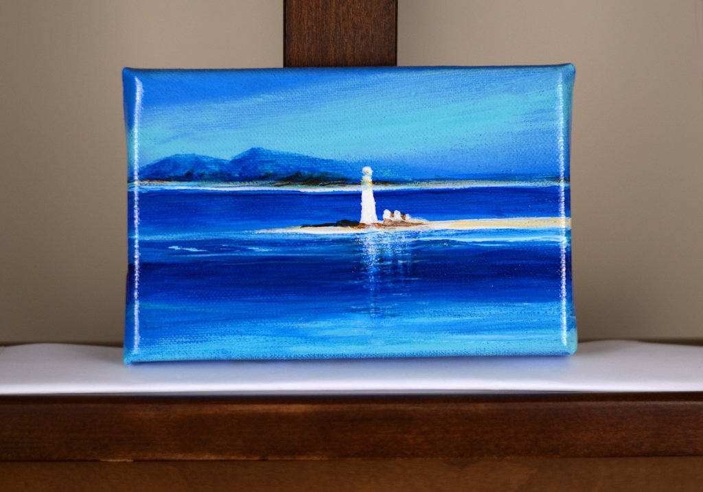 The Lighthouse from Sound of Mull, original painting - Rhia Janta-Cooper Fine Art