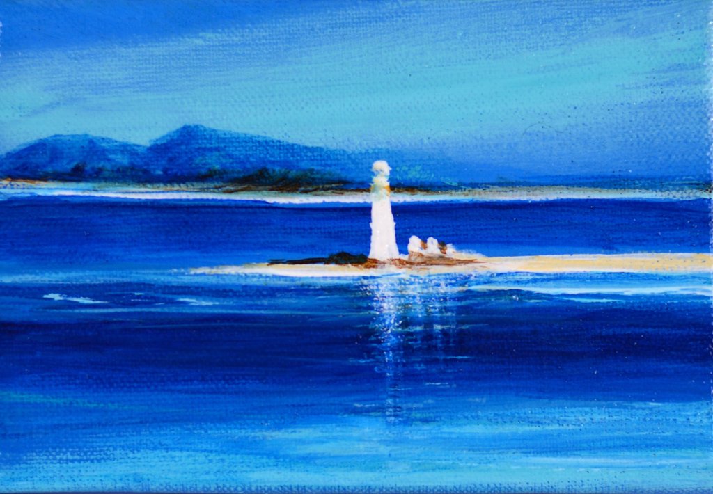 The Lighthouse from Sound of Mull, original painting - Rhia Janta-Cooper Fine Art