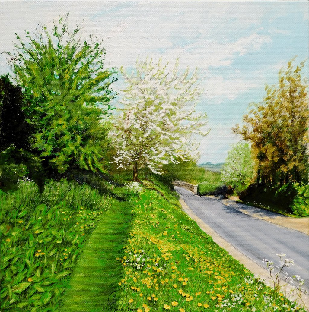 The Path Above Baghill Lane, acrylic painting - Rhia Janta-Cooper Fine Art