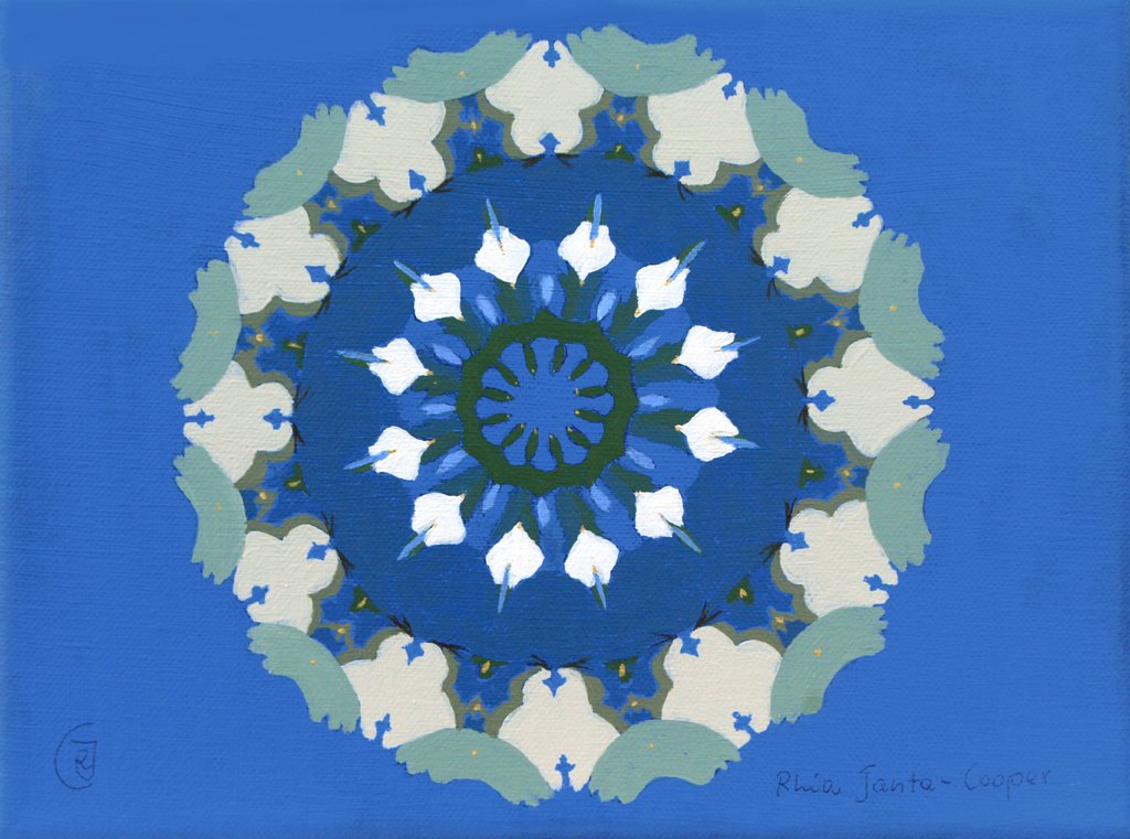 White Roses of York VI: Symmetric Kaleidoscope Painting - Rhia Janta-Cooper Fine Art
