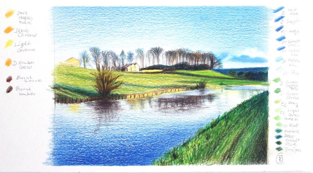 Sketch of River Aire in North Yorkshire - Rhia Janta - Cooper Fine Art
