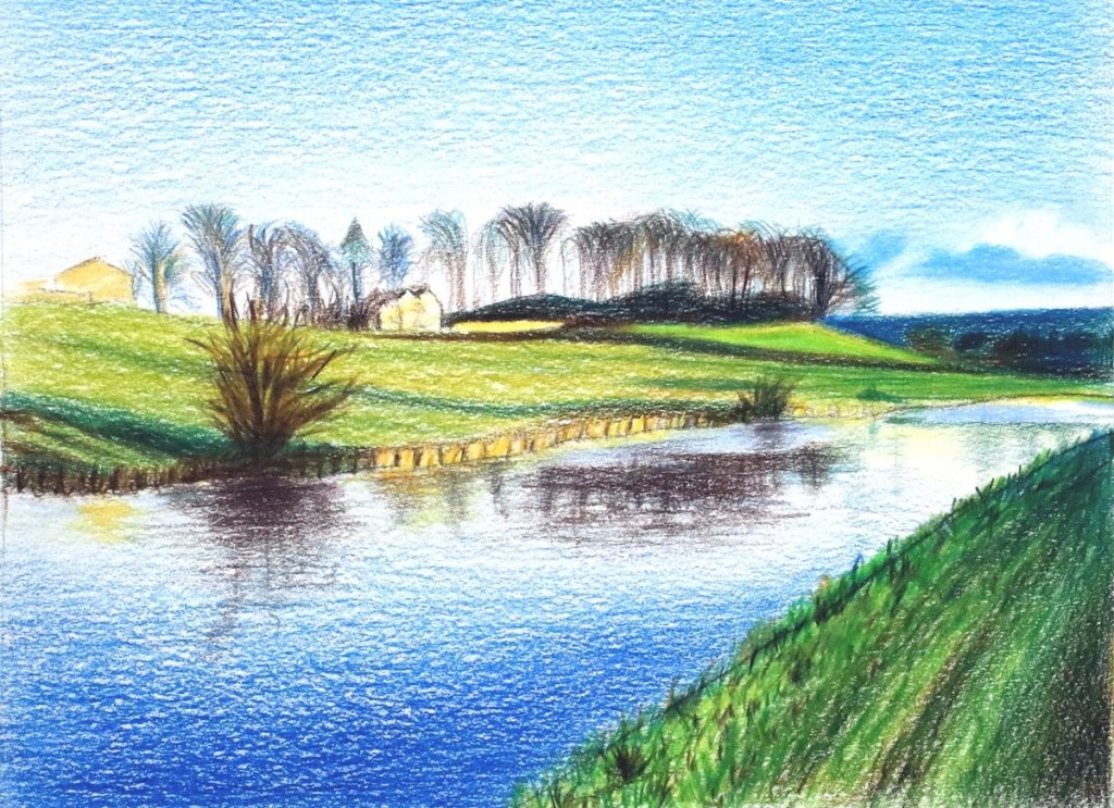 Sketch of River Aire in North Yorkshire - Rhia Janta - Cooper Fine Art