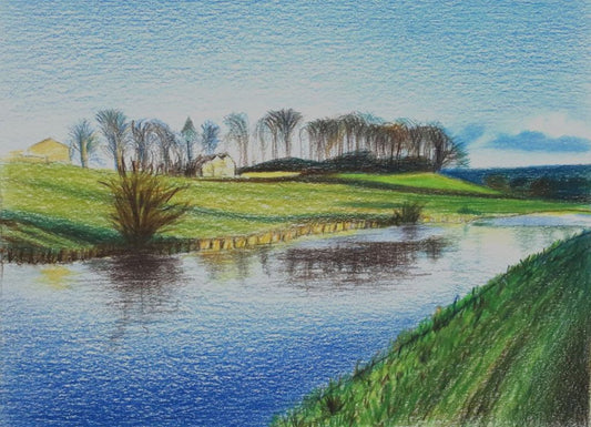 Sketch of River Aire in North Yorkshire - Rhia Janta - Cooper Fine Art