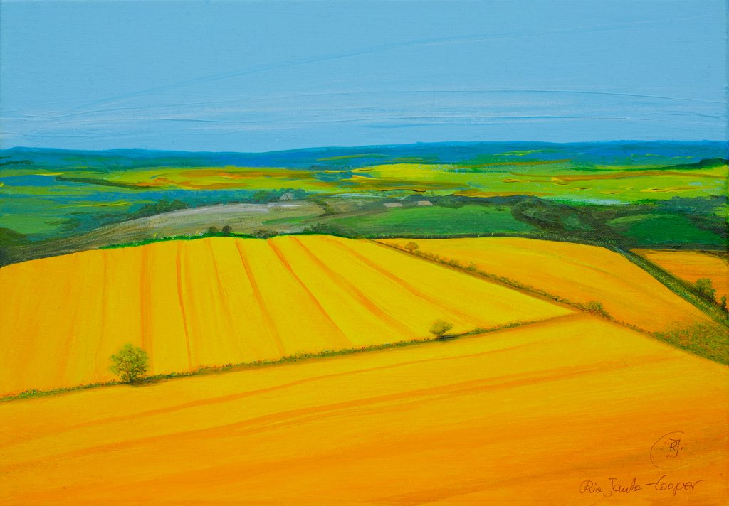 Summer Landscape - Yellow Fields, original painting - Rhia Janta - Cooper Fine Art