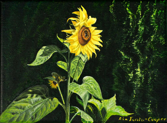 3) Sunflowers in Wind, original small painting - Rhia Janta-Cooper Fine Art