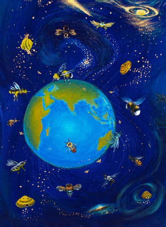 Bees From Outerspace - surreal painting - Rhia Janta-Cooper Fine Art