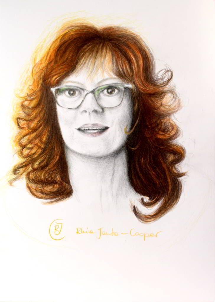 Red Hair - Susan Sarandon, Original Sketch Portrait Drawing - Rhia Janta-Cooper Fine Art