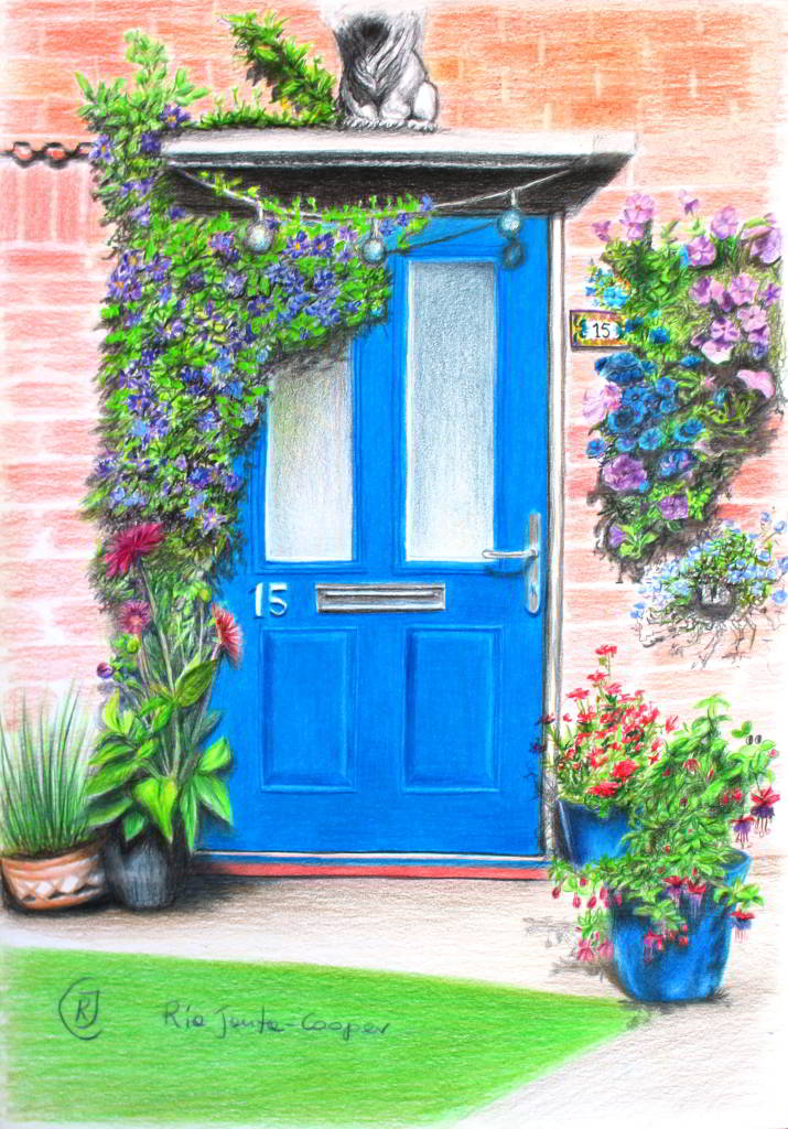 Spirit of the Outdoors, Blue Door, drawing - Rhia Janta-Cooper Fine Art