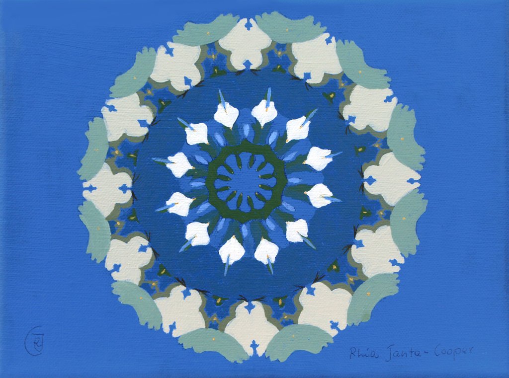 White Roses of York VI: Symmetric Kaleidoscope Painting - Rhia Janta-Cooper Fine Art